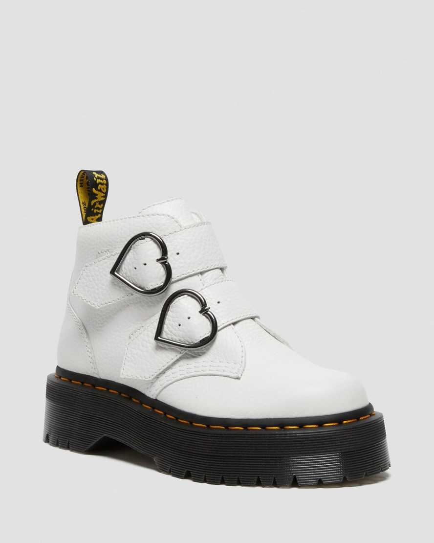 Dr Martens Platform Boots Women's Devon Heart Leather White | Malaysia 68230-AKCO